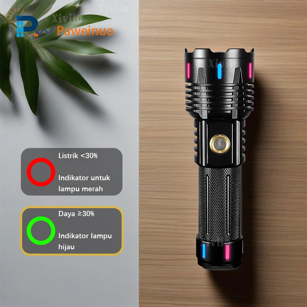 

Ultra Powerful Flashlight 5000MAH Battery High Power Rechargeable Led Tactical Torch Laser Pointer For Outdoor Camping Lantern