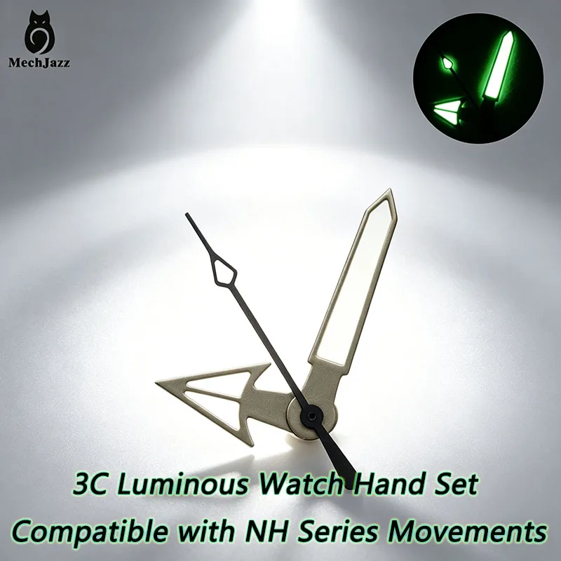 MechJazz Green Luminous Watch Hands Set, Watch Needles Compatible with NH34/NH35/NH36/NH37 Movements, Watch Modification Parts