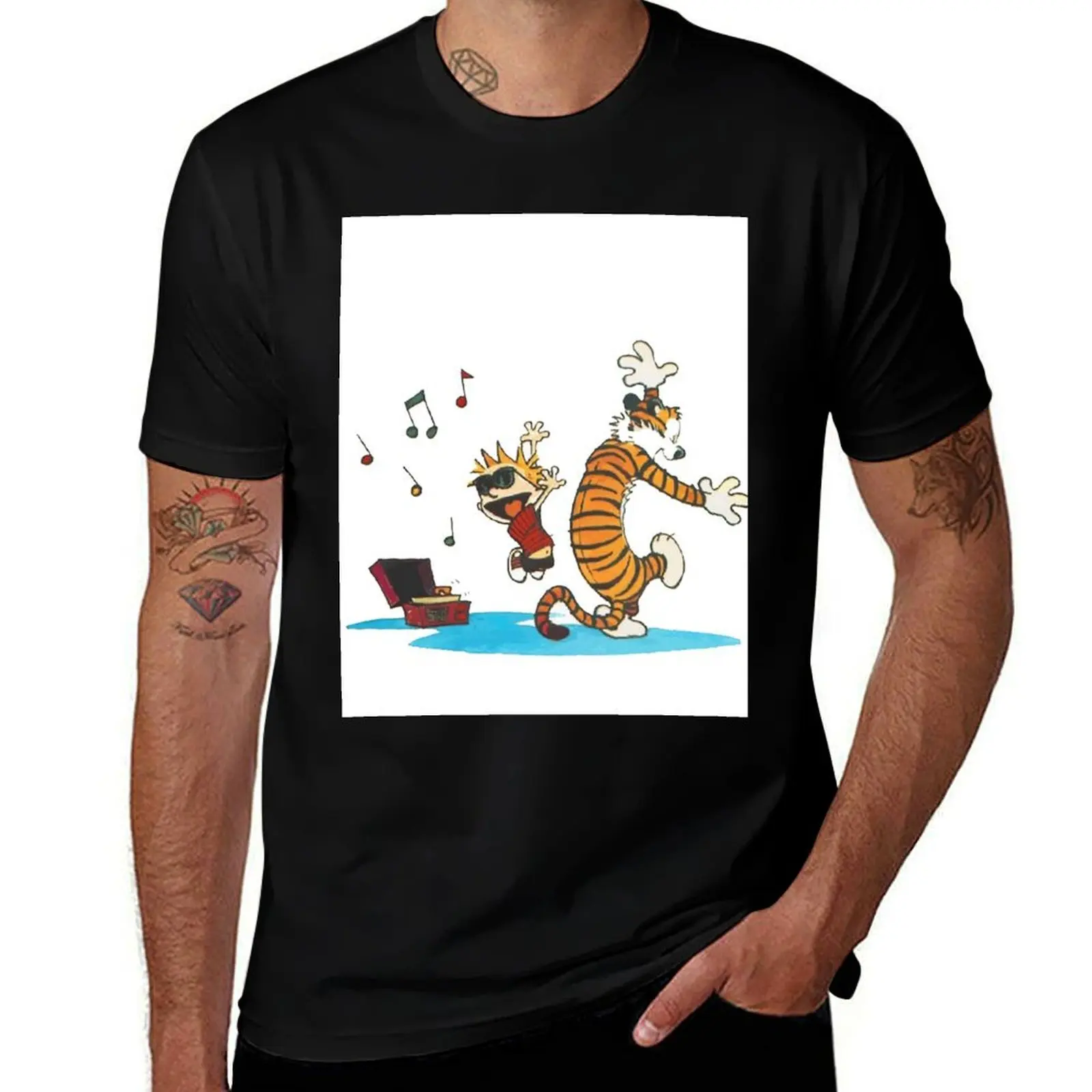 

calvin hobbes music dance T-Shirt t shirts for man cotton man tshirt