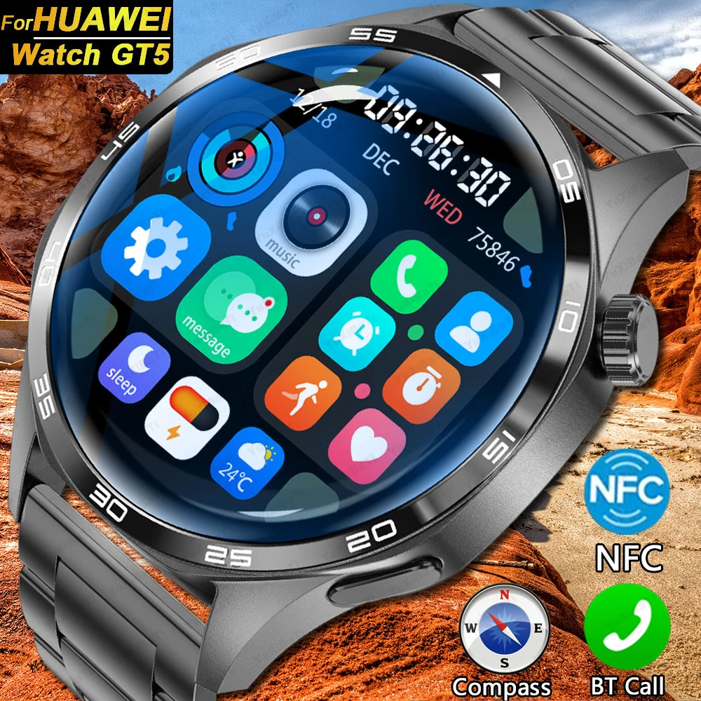 

2024 NEW For HUAWEI Watch GT5 pro Smart Watch Men 1.53 Inch HD Display GPS NFC Compass Bluetooth Call Fitness tracker Smartwatch