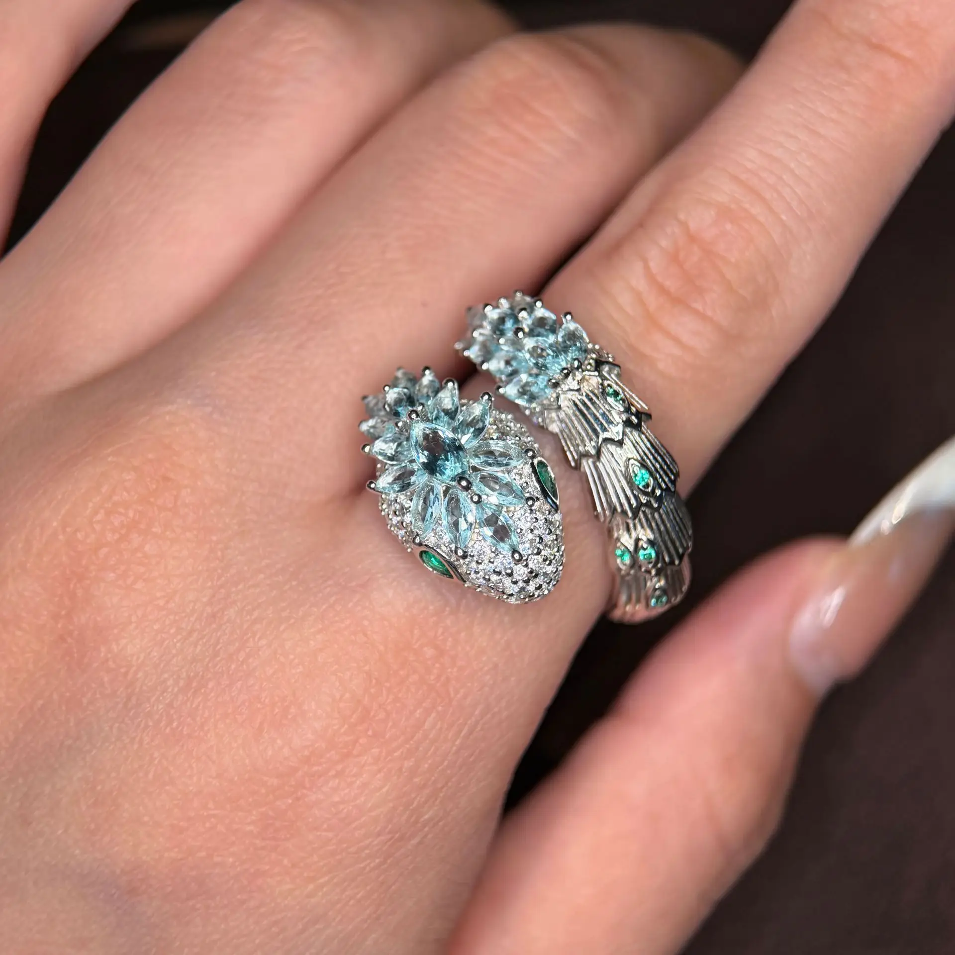 925 Sterling Silver Plated with Gold Antique-style Snake Ring Zirconia Inlaid Fashionable Accessory Women's Light Luxury Jewelry