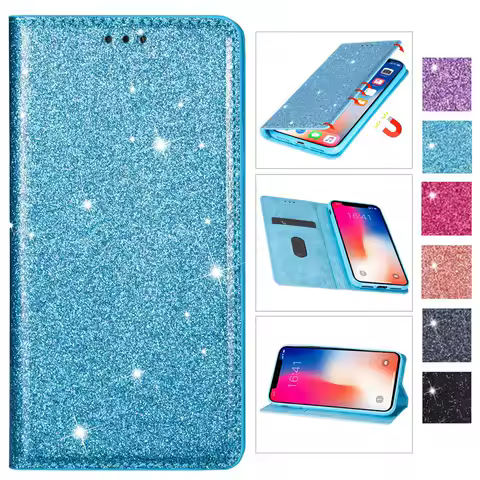 Wallet Bling Glitter Stand Leather Case For Samsung Galaxy A12 A23 A50 A51 A52 A53 A70 A71 A72 S22 Ultra S21 FE S20 FE S10 Plus