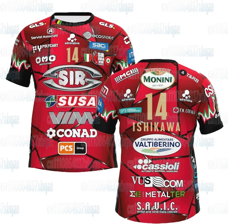 Sir Susa Scai Perugia Volleyballtrikot Kurzarm-Sport-T-Shirt Teamuniform Atmungsaktiv Schnelltrocknend Training Familienoutfit – Detail 6