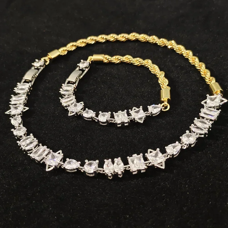 

MDL Moissanite style micro-set sparkling zirconia necklace 18k plated twist chain irregular sweet cool girl couple bracelet