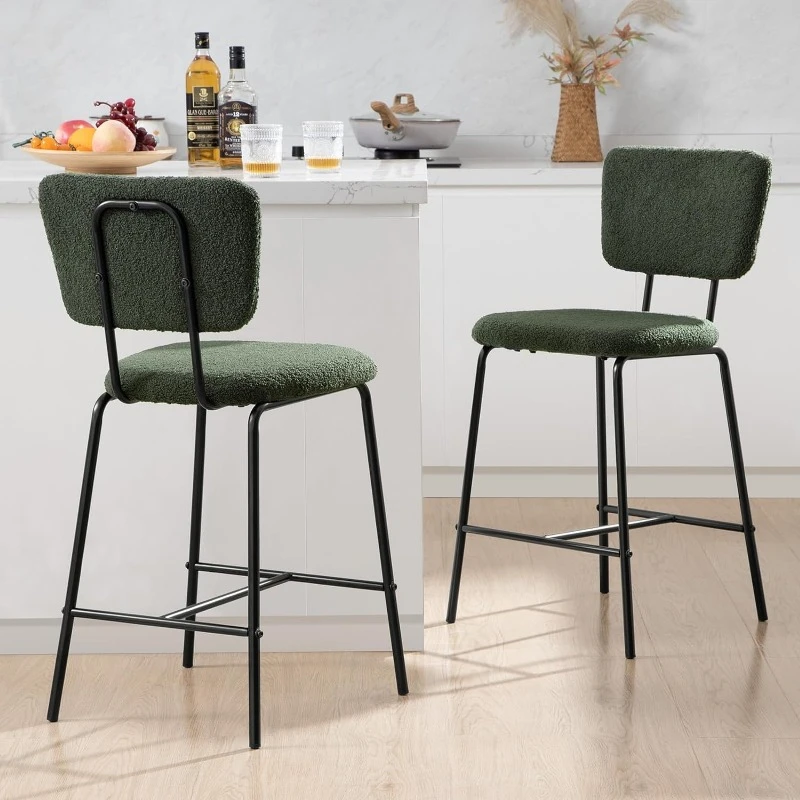 

Barstools Set of 2 Counter Height Bar Stools : Modern White Upholstered Boucle Fabric Bar Stool Pub Armless Bar Chair