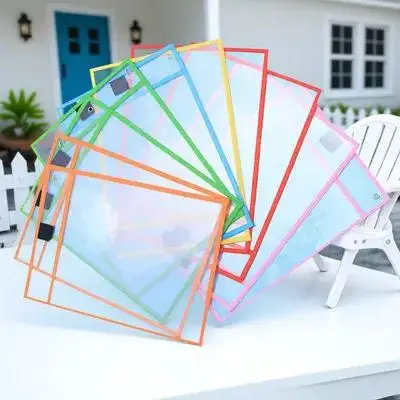 

8pcs Dry Erase Pockets Reusable File Bags Waterproof Pvc Office Supplies Marker Holder Metal Grommet Easy Wipe Clear Double Side