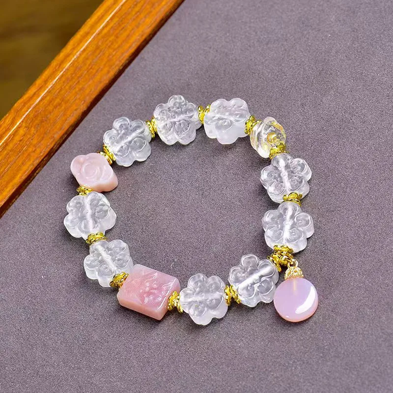 

Natural White Fashion Niche Bracelet Single Circle Women Salt Source Agate Cloud Pattern No Matter Pendant