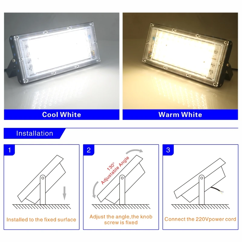 Foco Reflector Led para exteriores, farola impermeable IP65, iluminación de paisaje, 50W, CA 220V 230V 240V