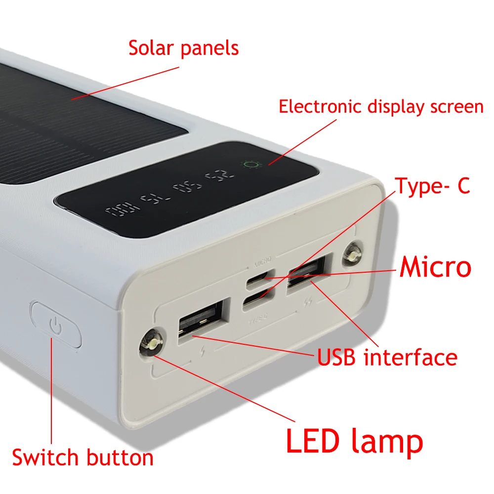 200000mAh Capacity Power Bank Solar Charging PowerBank Come With Four Wires Suitable For Samsung Apple Huawei