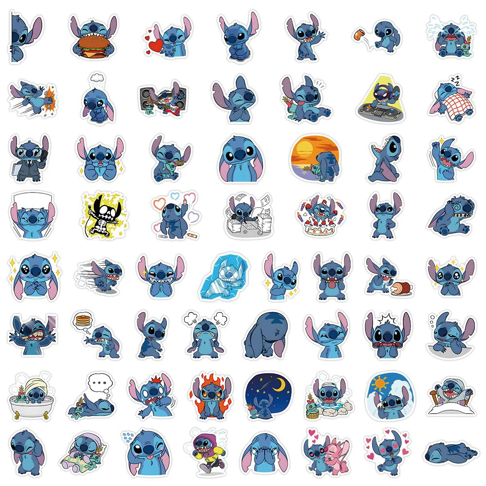 Disney-pegatinas de Anime Stitch para ordenador portátil, teléfono, coche, motocicleta, impermeable, dibujos animados Kawaii, juguete DIY para niños, 10/30/50/120 piezas