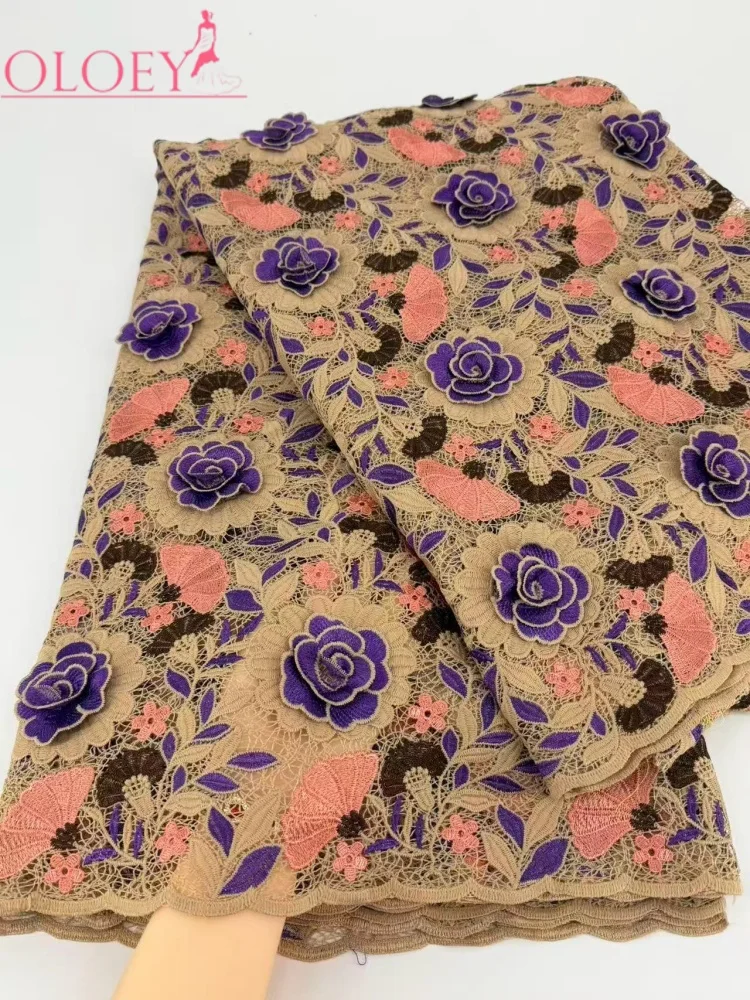 OLOEY African Guipure Fabric 3D Embroidery Cord Lace Flower Lurex Water Soluble Traditional Senegal Clothing Fashionable Sewing