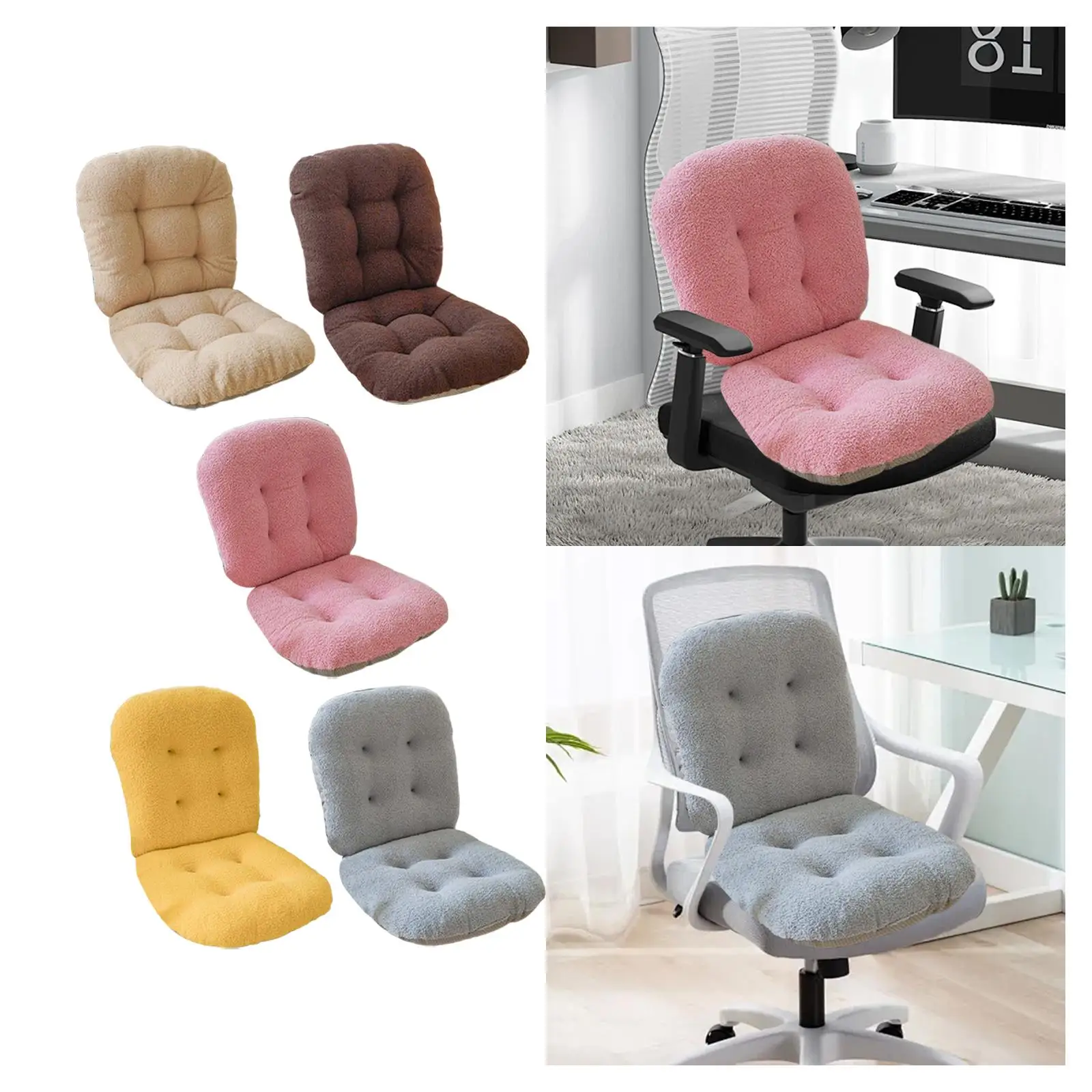 Plush Chair Cushion with Headrest Ergonomic Support Office Desk Chair Pad for Home Kitchen Dormitory Seating