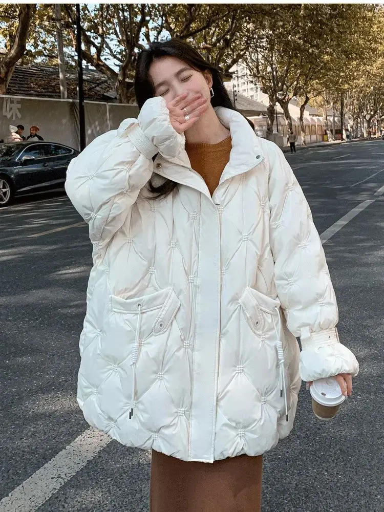 5XL fit 130kg Winter Women\'s Down Coats Warm Fluffy Down Coat Female Winter High Collar Bread Style Down Parkas wy1915