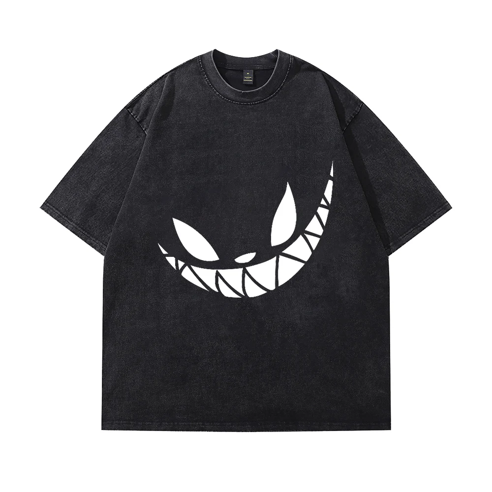 Evil Smile Merch Rubius Cotton Vintage Wash Tee Shirt  Round Neck Short Sleeved Streetwear Crewneck Tee Shirt Summer T shirt