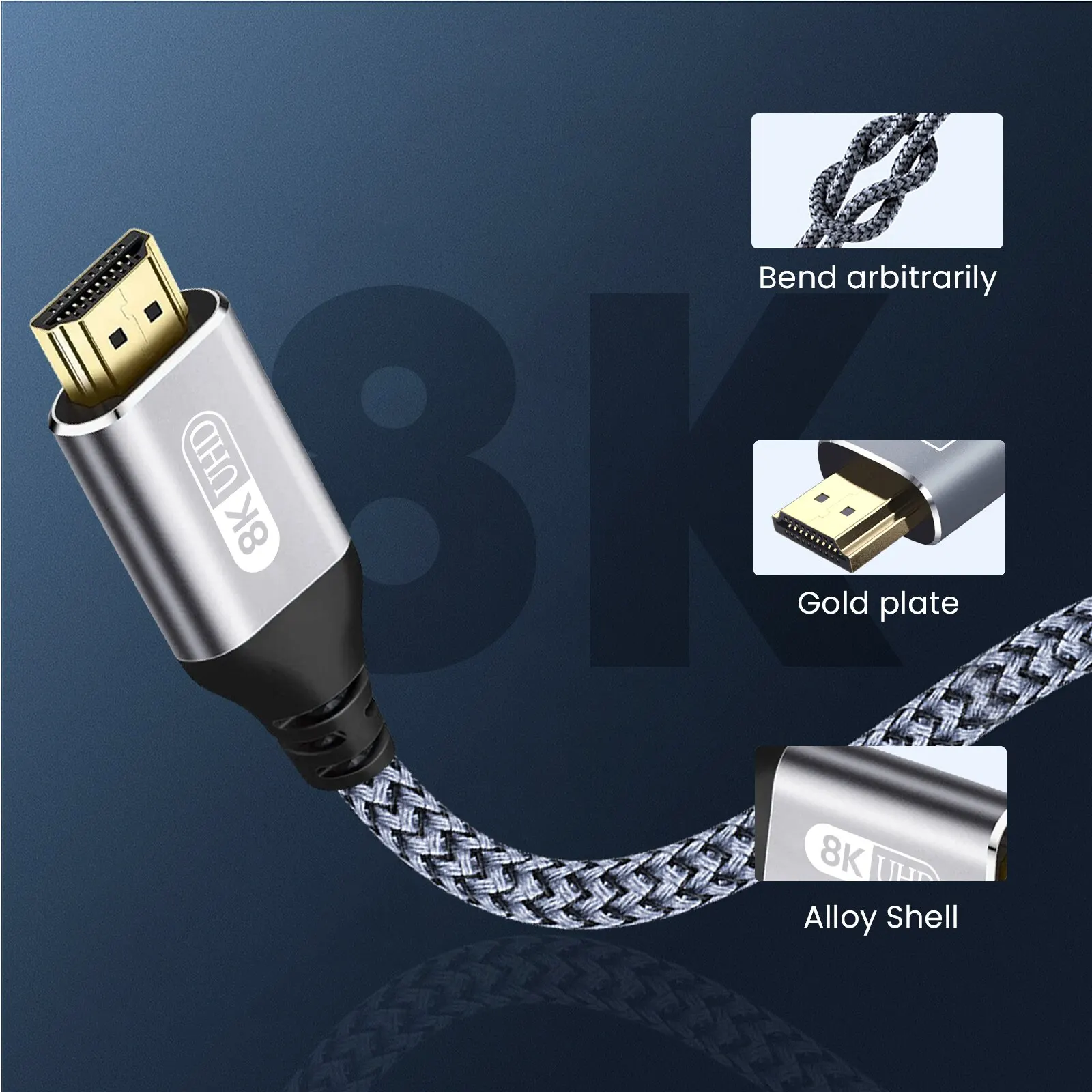 Cable 2,1 HDMI Cable HDMI 8K 60Hz 4K 120Hz 48Gbps EARC ARC HDCP Ultra Alta Velocidad HDR para HD TV portátil Proyector PS4 PS5