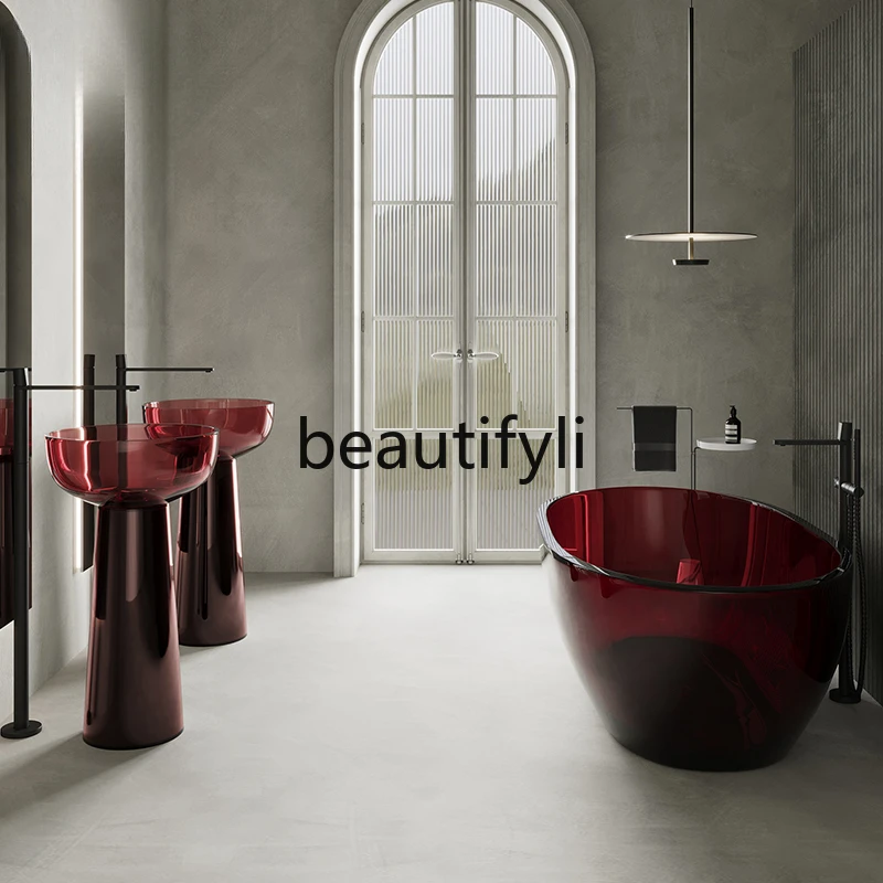 

Floor-to-ceiling column transparent red resin hotel homestay washbasin washbasin column basin pool customization