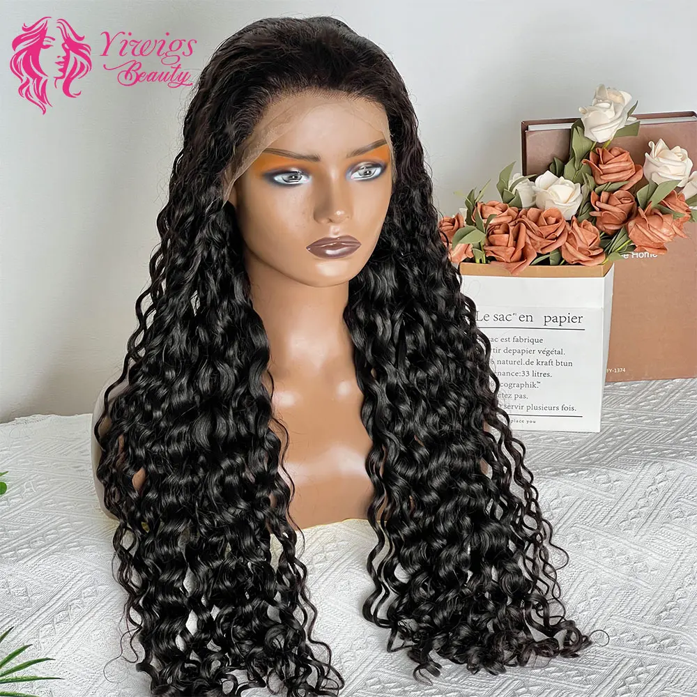 

Двойная вытянутая волна воды Фронтальный парик 13x4 Hd Кружева Необработанные вьющиеся человеческие волосы Парики Глубокая волна 28 30 дюймов 4x4 Парик из натуральных волос на кружеве спереди