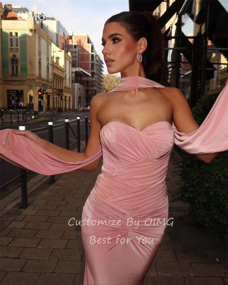 OIMG Sexy Sweetheart Neck Mermaid Prom Gowns Backless Pleated Party Gown Floor Length Evening Dress שמלות ערב Customized