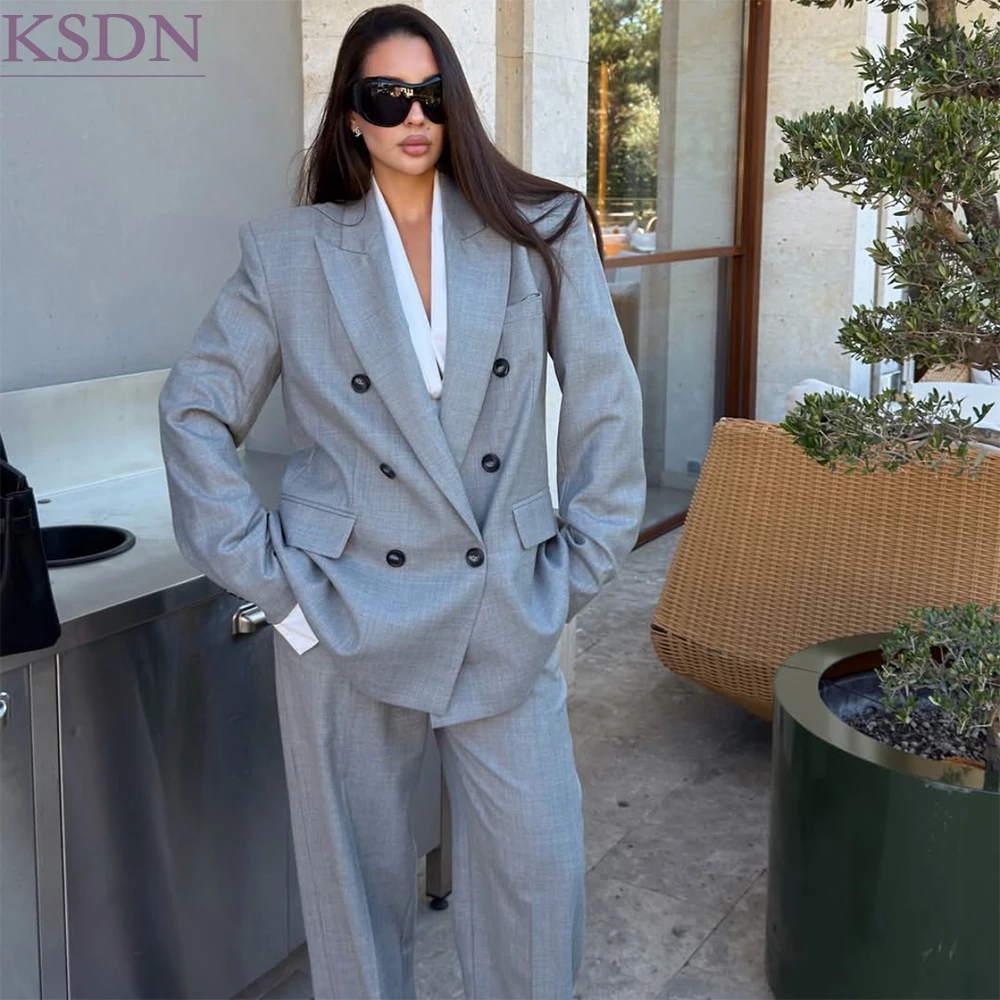 Oversized Women's Suits Fashion Modern 2 Piece Jacket Pants Full Sets High Quality Female Clothing Luxury Double Breasted Blazer
