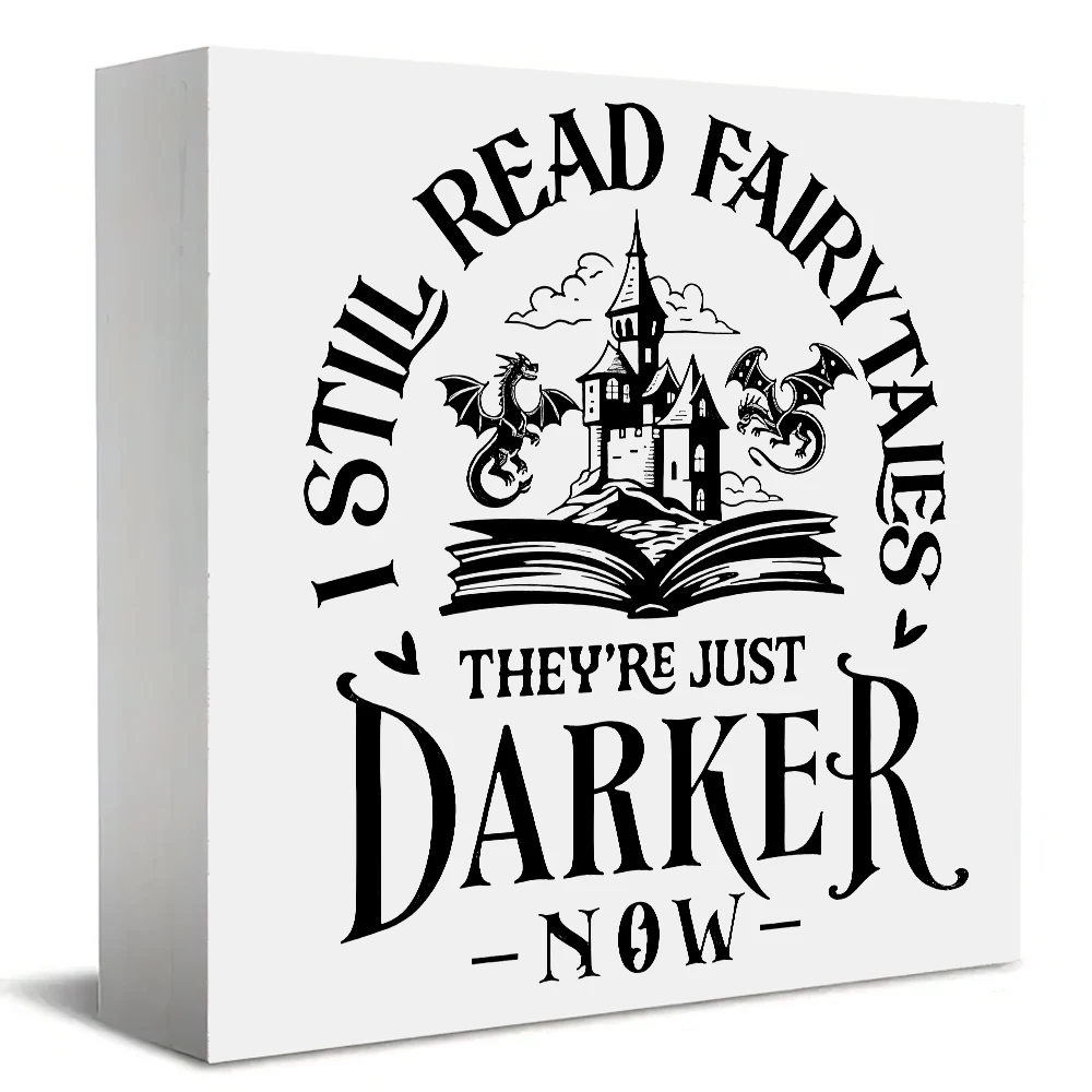 1 Piece Wooden Box Sign Dark Fantasy Book Lover Tabletop Decor  Gift for Readers, Book Nook, Home & Office Tabletop Decoration
