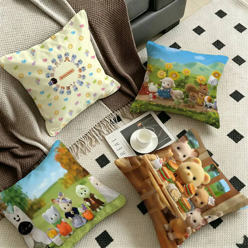 S-Sylvanian Families 45*45cm Cushion Cover Pillow Cover Decor Pillowcase Home Pillowcase for Couch Pillow