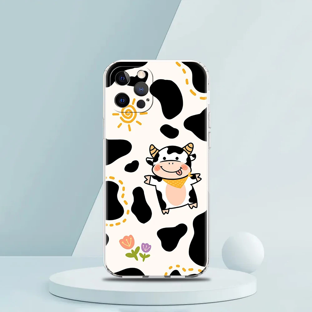 Cute Milk Cow Transparent Phone Case Cover for iPhone 16 15 14 13 12 11 Pro Max XS Max 14 7 8 Plus XR XS Soft Shell Coque Capas