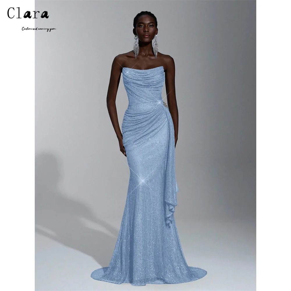 Clara personalizado azul brillante cola de pez fuera del hombro vestido personalizado vestidos 2025 mujer vestido de noche de lujo vestidos para ocasiones a medida graduación