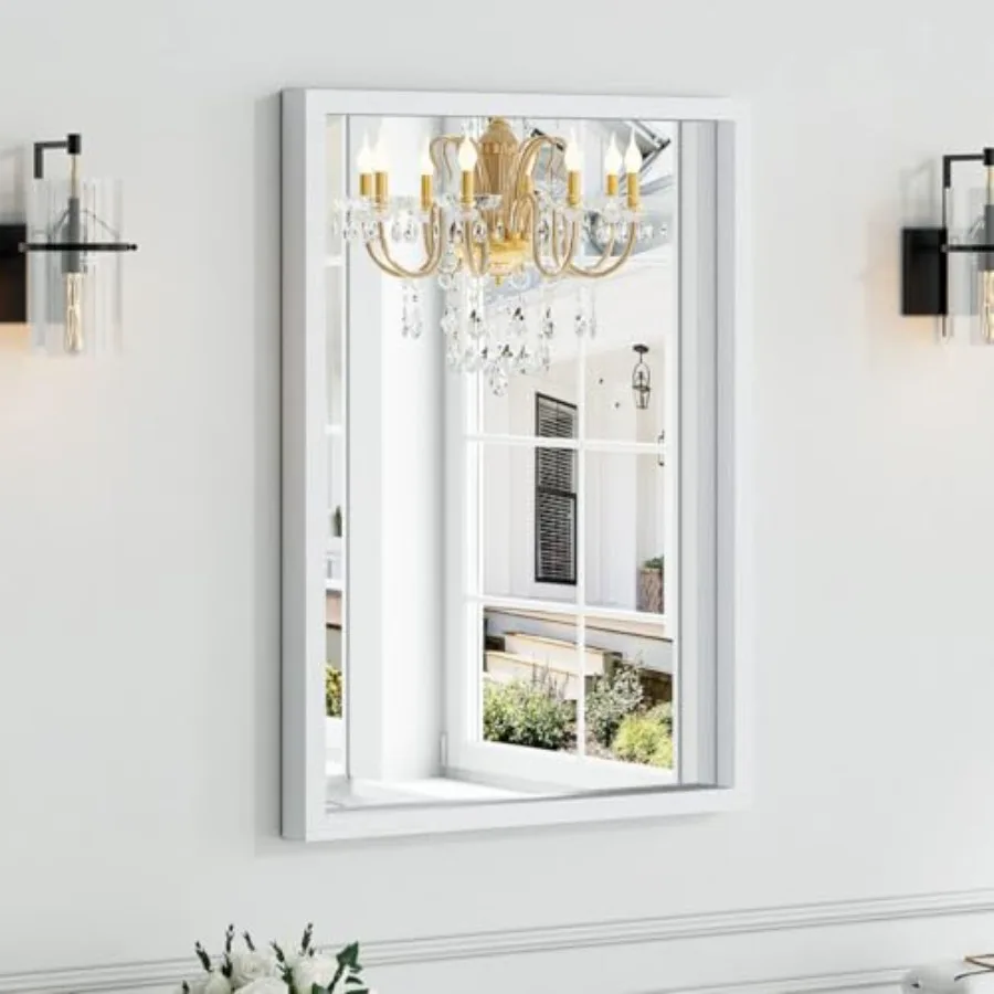 

Syndra Wood Frame Bathroom Mirror 22''x30'' Modern Vanity Mirror for Wall Waterproof Slim Deep Frame Rectangular HD Tempered Gl