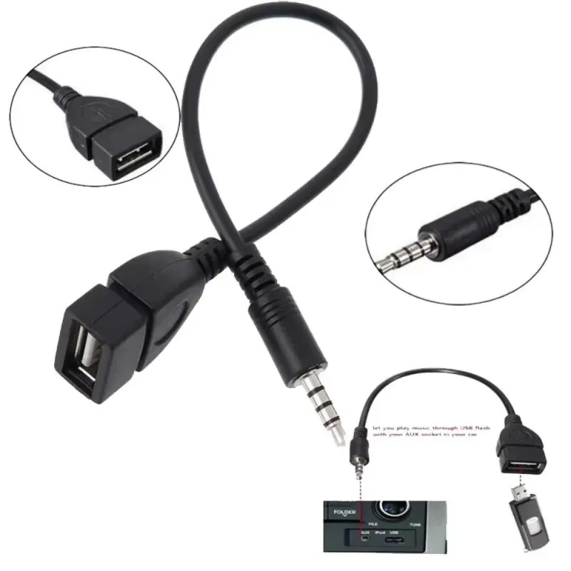 1/2/4/6/8/10Pcs Black Car Audio Cable To USB Audio Cable Car Electronics for Play Music Car Audio Cable USB Headphone Converter