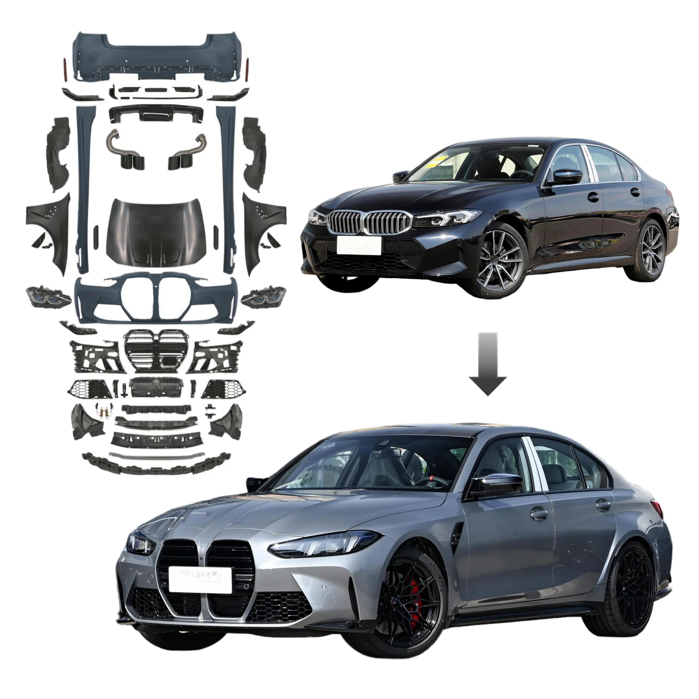High Quality Bodykit for BMW 3 Series G20 2019 Upgrade to M3 G80 Widen Body Kit 1:1 Hood LED Headlights Taillights Plug and Play
