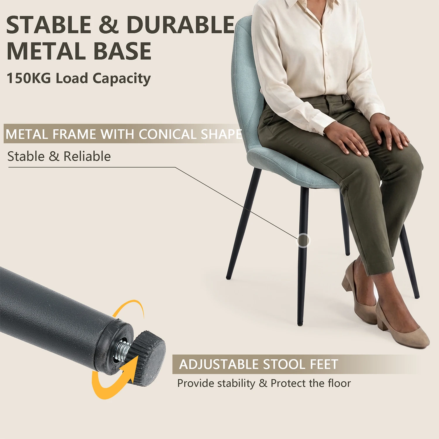 GrandCA HOME Set mit 2/4/6 modernen Esszimmerstühlen, gepolstert, mit Leinenstoff bezogen, minimalistische Bürostühle für Küche und Esszimmer – Detail 18