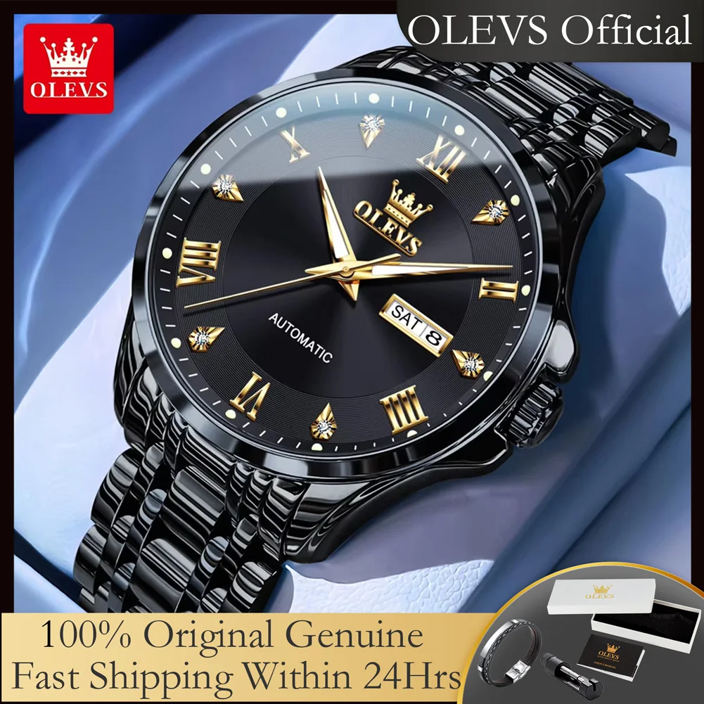 

OLEVS 6702 Automatic Watch for Men Stainless Steel Waterproof Dual Calendar Luxury Man Watch 2025 New Mechanical Watch Original