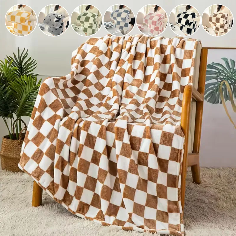 

New Warm Plaid Blanket Flannel Soft Thickened Office Nap Blankets Suitable for Sofa Beds Office Travel Pets Manta Sofá アダルトKoc
