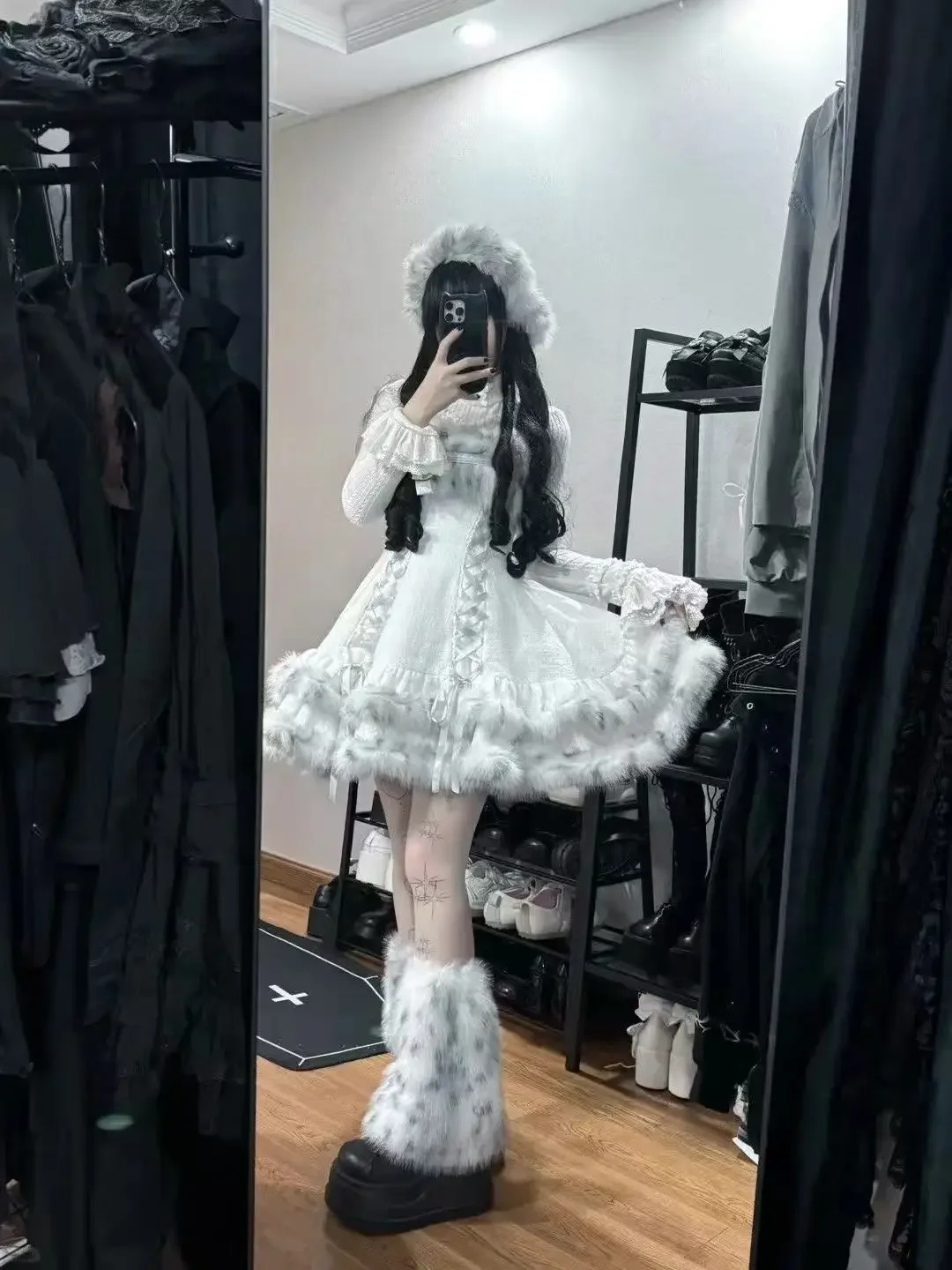 IMU Spring Kawaii Lolita Elegant Princess 2 Piece Sets Women Gothic Hooded Design Coat+ Retro Dress Female Korean Popular ​Cloth - view 4