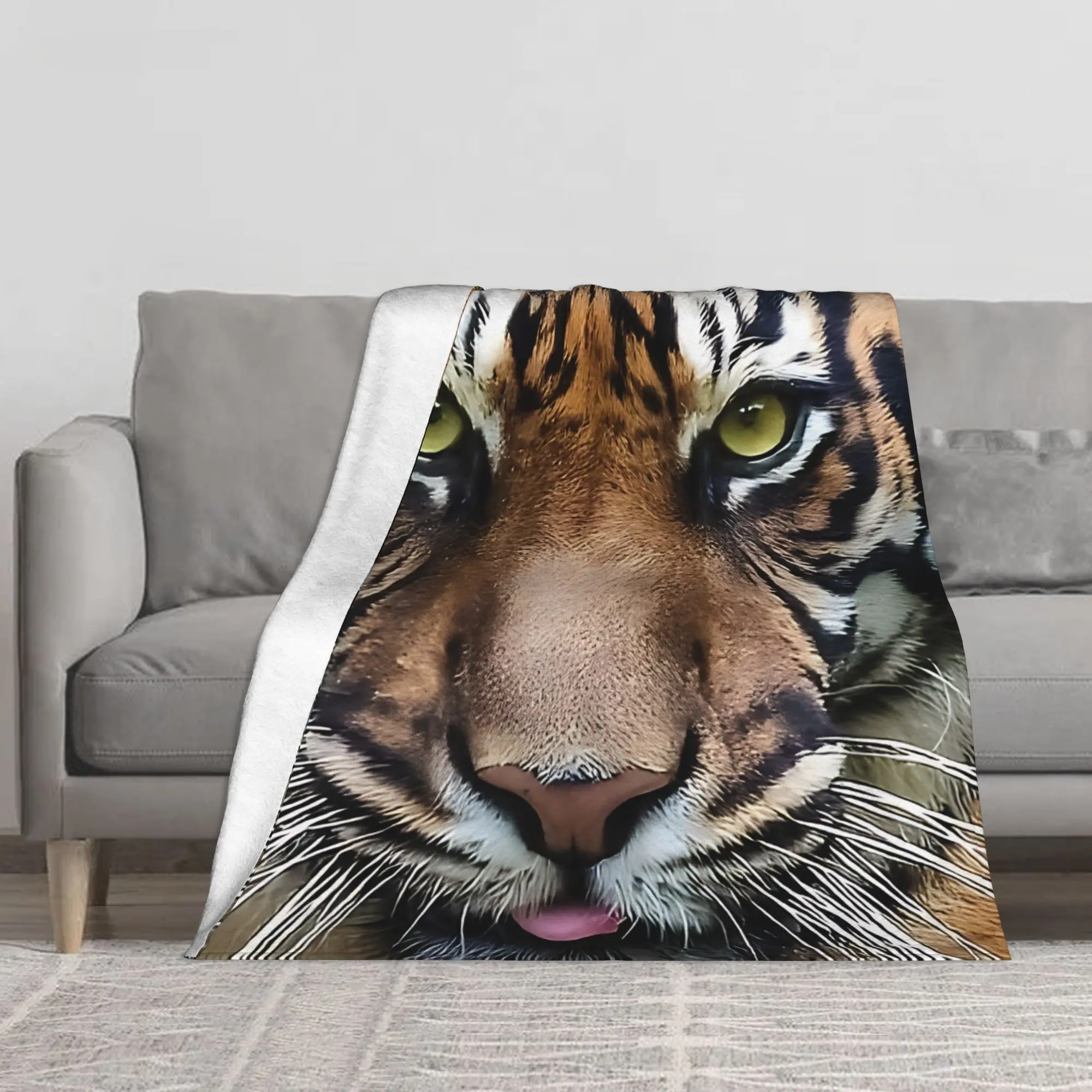1PC Awesome Tiger Close Up Throw Blanket Blanket Throw Blanket Novelty Warm Blanket All Season Gift