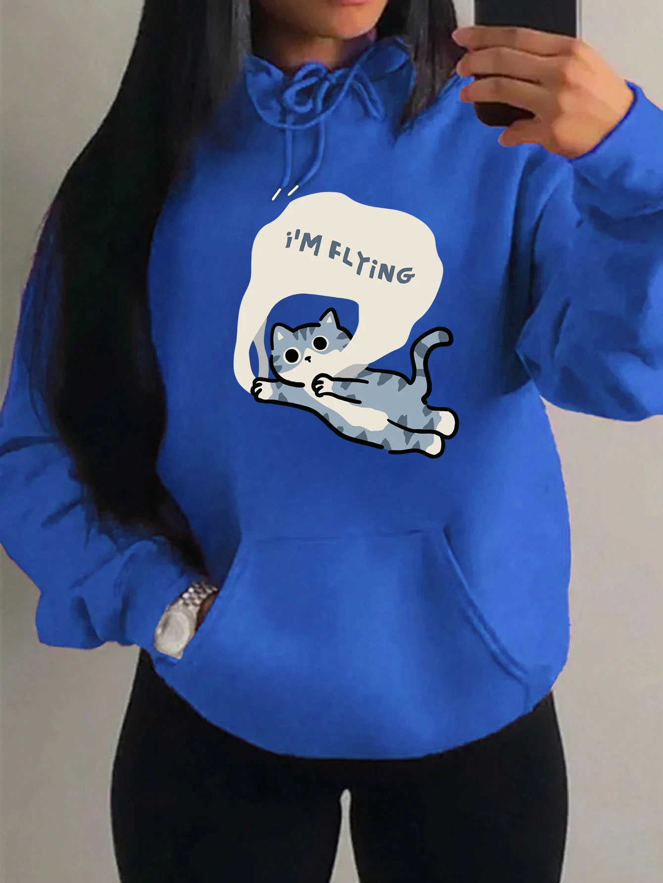 I'M Flying Cartoon Cats Design Women Hoodies Fashion Creativity Hoody Multicolor Clothing Harajuku Casual Women Y2K Streetwear