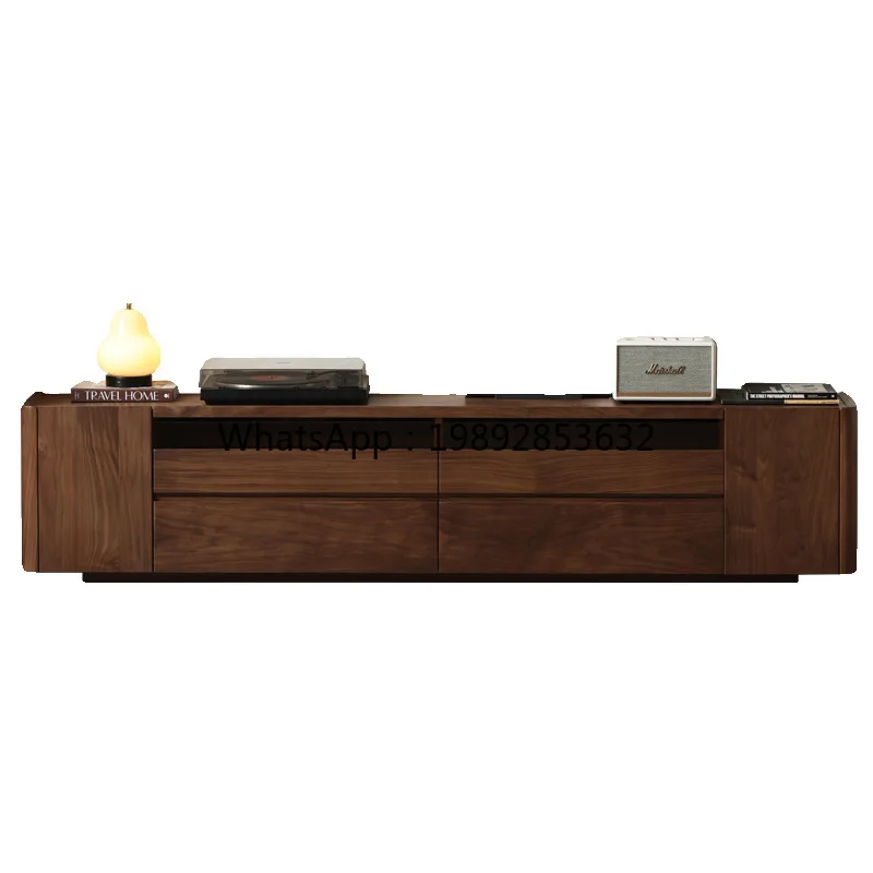LYY North American Black Walnut Solid Wood TV Cabinet Nordic Simple Living Room Home TV Storage Integrated
