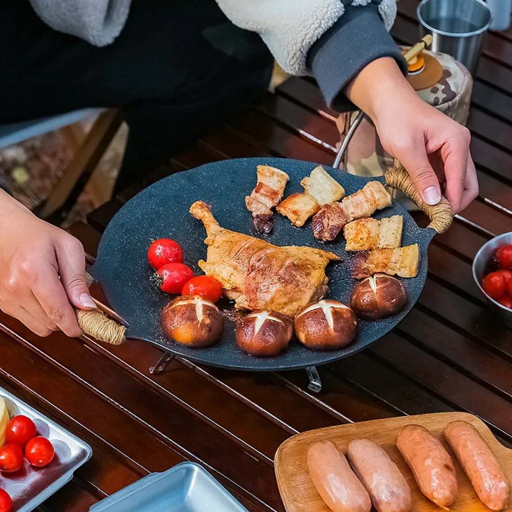두꺼운 캐스트 다리미 프라이팬, 평평한 팬케이크 철판, 논스틱 바비큐 그릴 인덕션 쿠커, 오픈 플레임 요리 냄비, 35cm