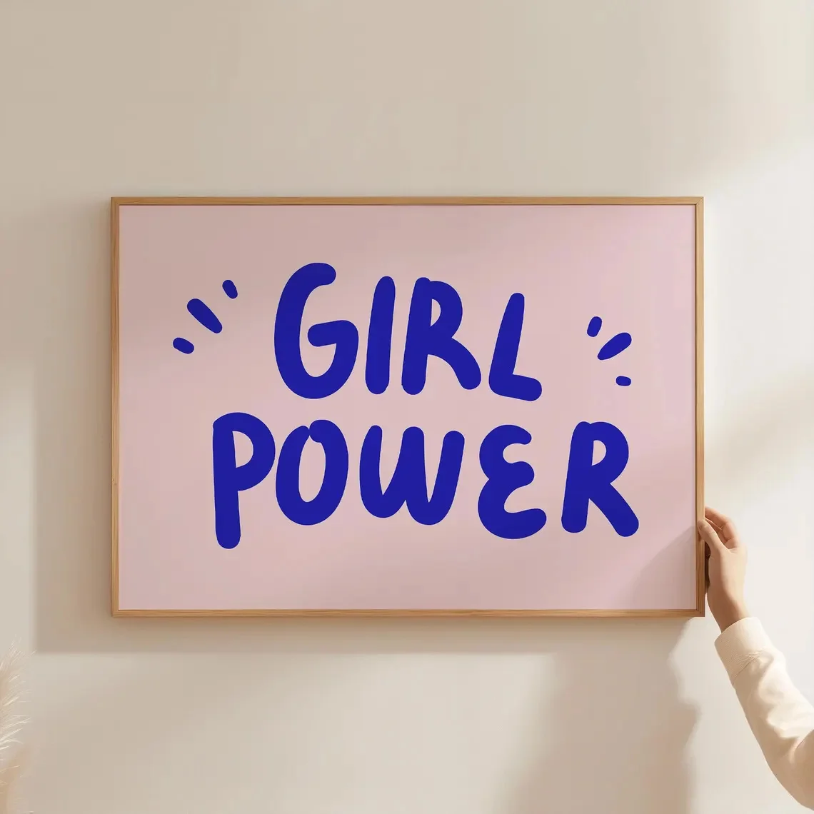2D Flat, 2D Flat, 1pc Wall Decor, a Retro Poster Featuring Feminist Art, a Minimalist Blue Text Canvas Artwork, a Distinctive
