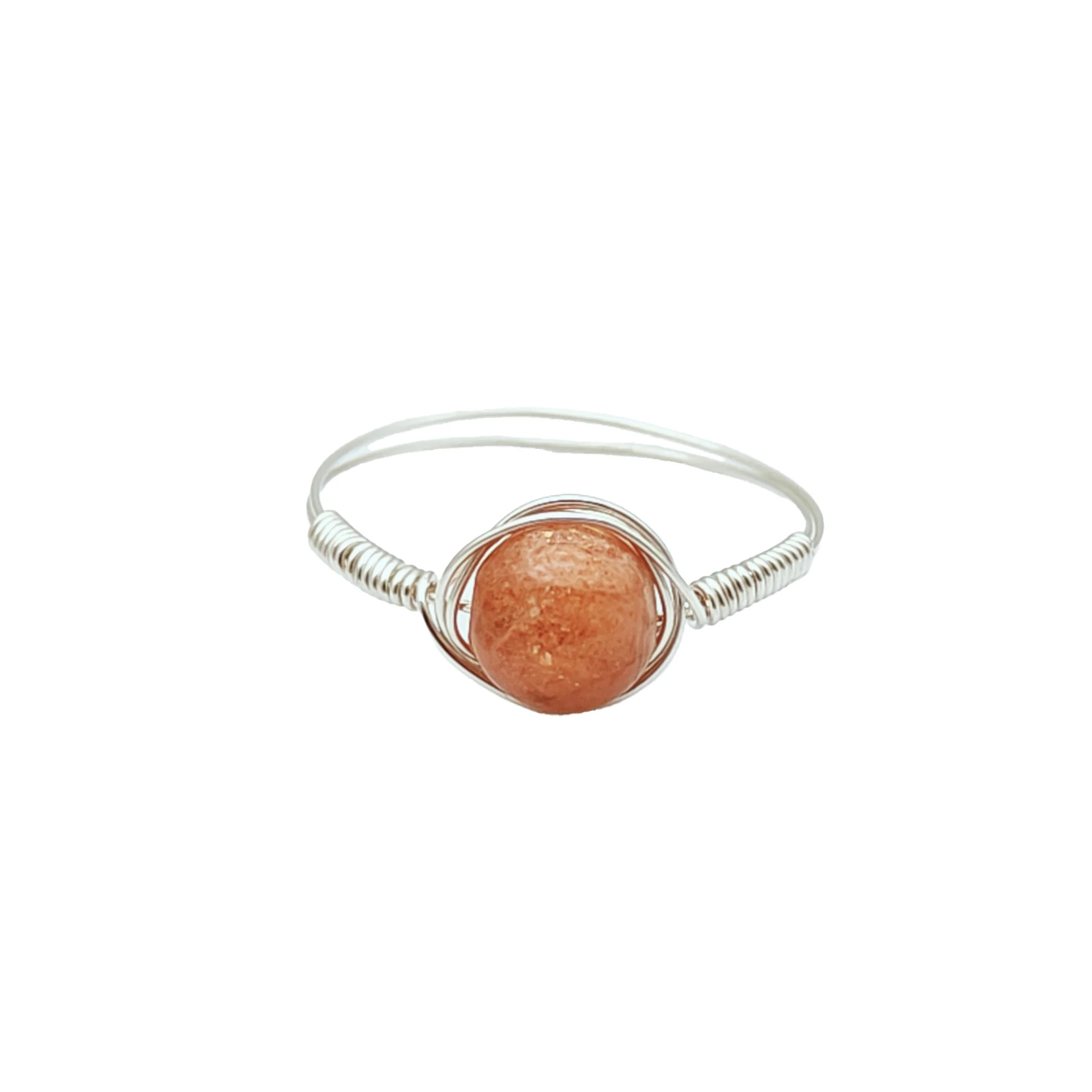 

Sunstone Natural Stone Birthstone Solitaire Sterling Silver Color Wire Wrapped Wedding Rings For Women Jewelry Boho Handmade