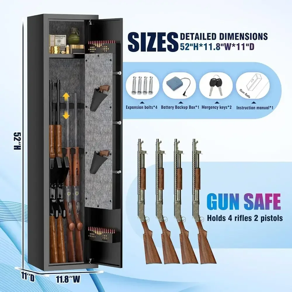 Quick Access Long Gun Safe with Removable Shelves and Adjustable Racks, No Assembly Needed