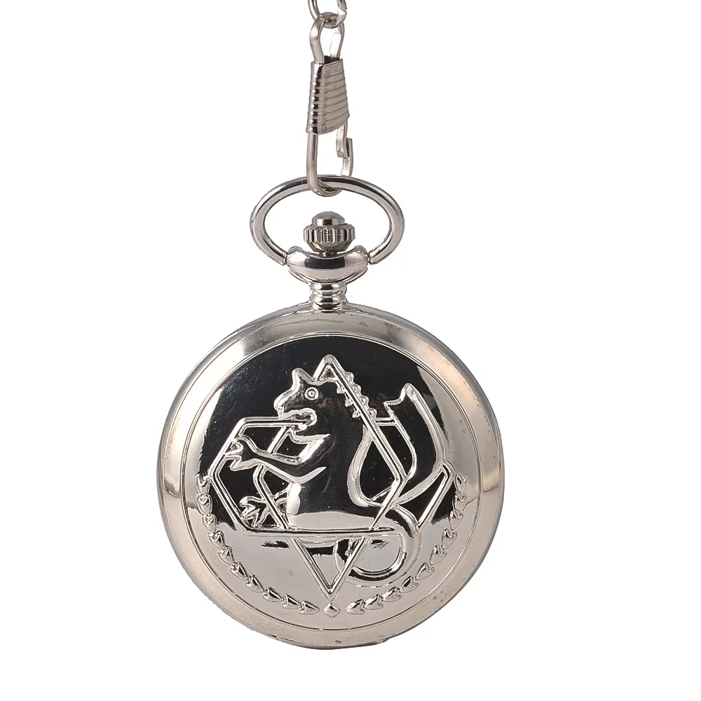 Large size embossed hippocampus quartz pocket watch silver Roman scale with thick chain pocket watch