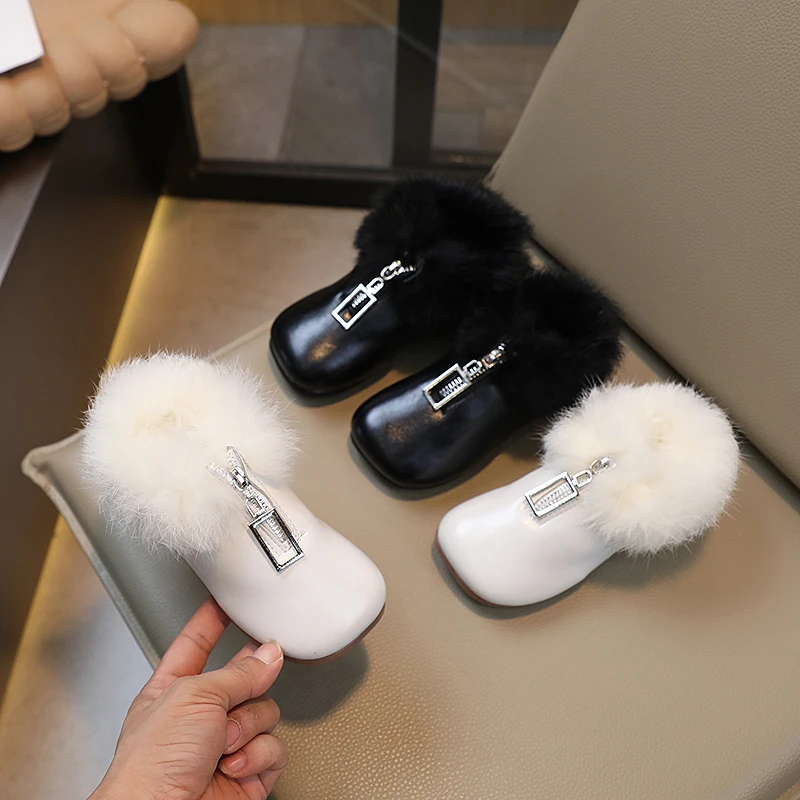 

Детские непромокаемые и морозостойкие хлопковые ботинки, зима 2029, новая мода для девочек, дизайн на молнии спереди, теплые белые бархатные ботинки