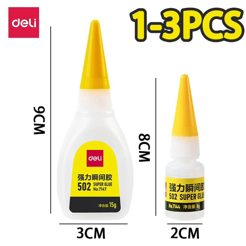 Deli 502 Super colle instantanée séchage rapide Cyanoacrylate adhésif cuir caoutchouc bois métal forte liaison liquide colle outil 1-3 pièces