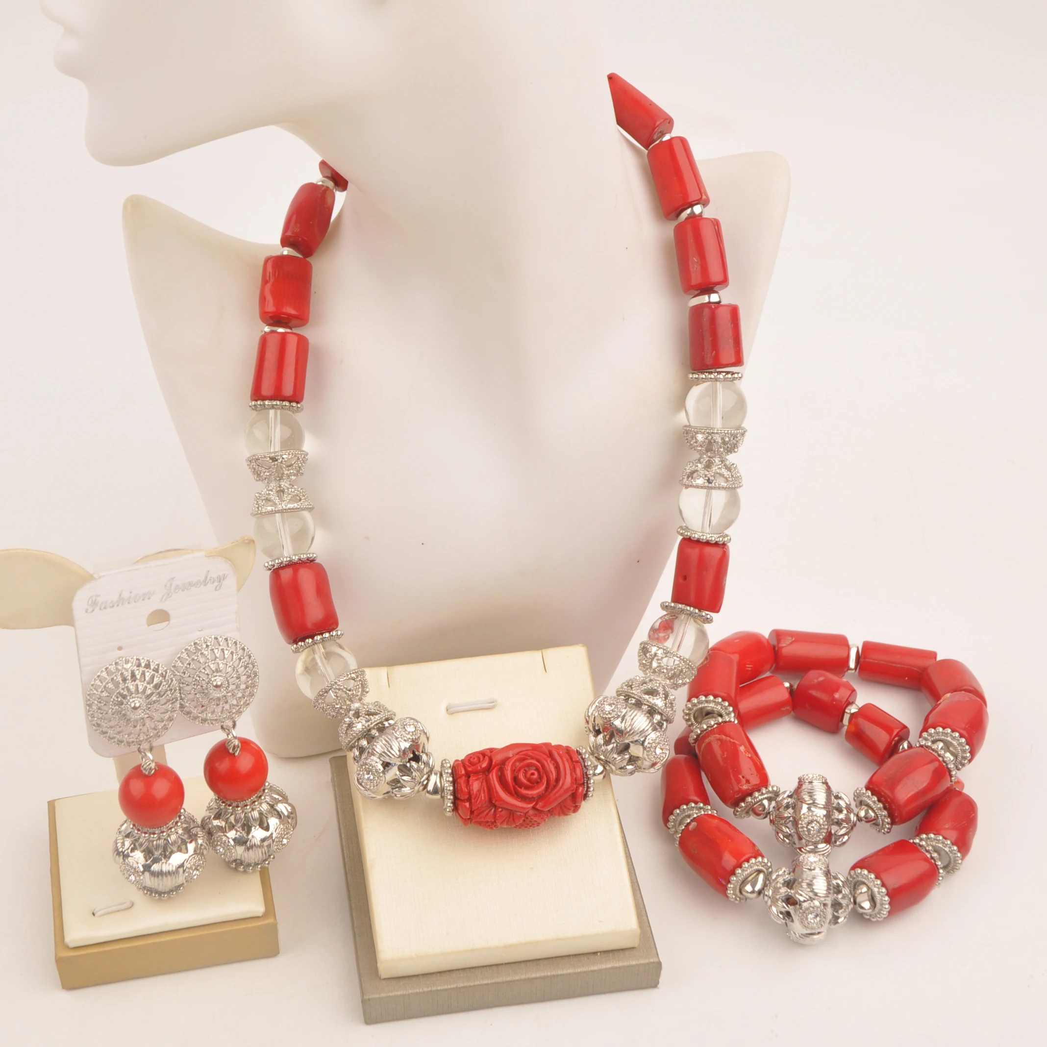 Natural coral Nigerian Wedding necklace Red African fashion jewelry collection