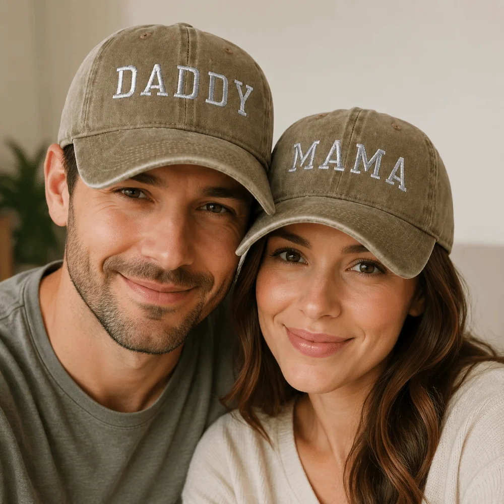 Washed Cotton Daddy Mama Mini Embroidery Caps Vintage Adjustable Parent-Unisex Baseball Hats Breathable