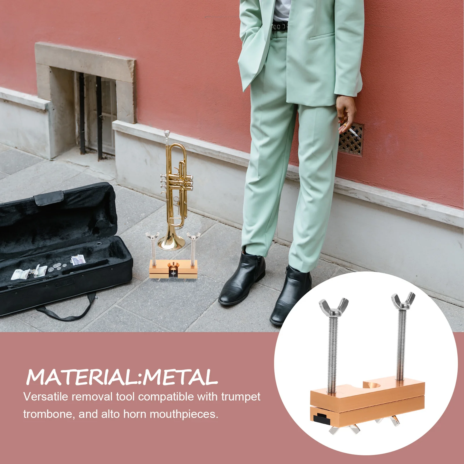 

Solid Metal Mouthpiece Puller Trumpet Trombone Alto Horn Extraction Tool Durable Remover for Brass Instrument Maintenance