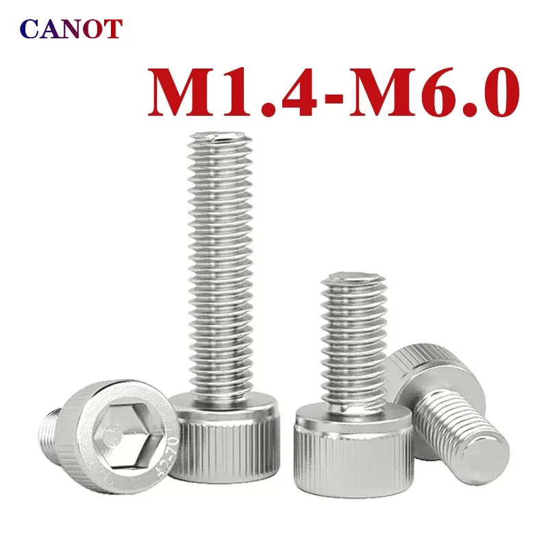 10-100pcs M1.4 M1.6 M2 M3 M4 M5 M6 304 A2-70 Stainless Steel DIN912 Hexagon Hex Socket Cap Allen Head Bolt Screw Length 2-50mm