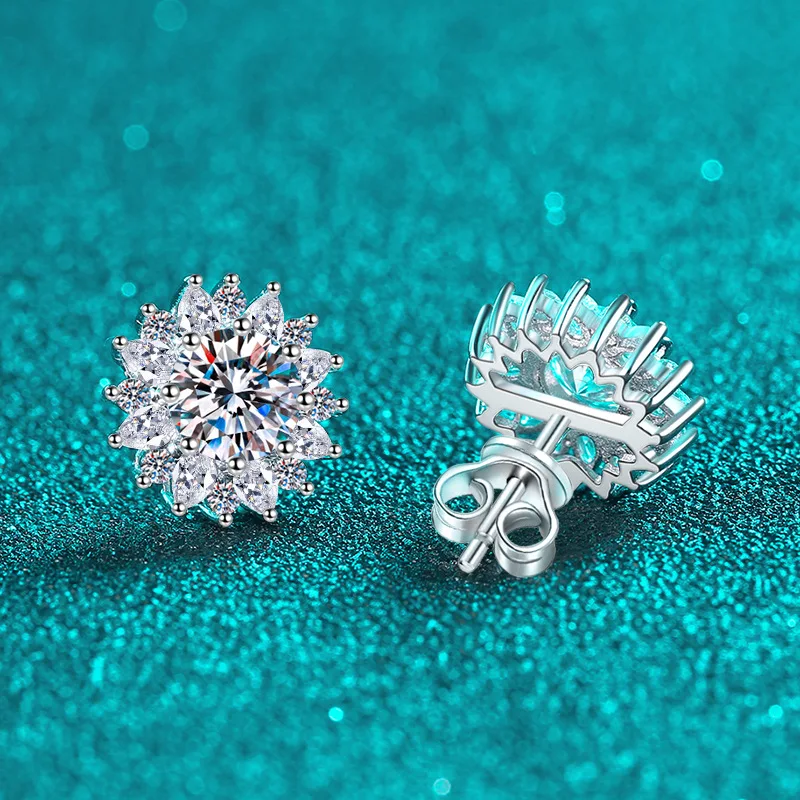 

2,0 карата Муассанит S925 Серебряные серьги-гвоздики для женщин с платиновым покрытием подсолнуха сияющей огранки серьги-гвоздики модные ювелирные изделия оптом