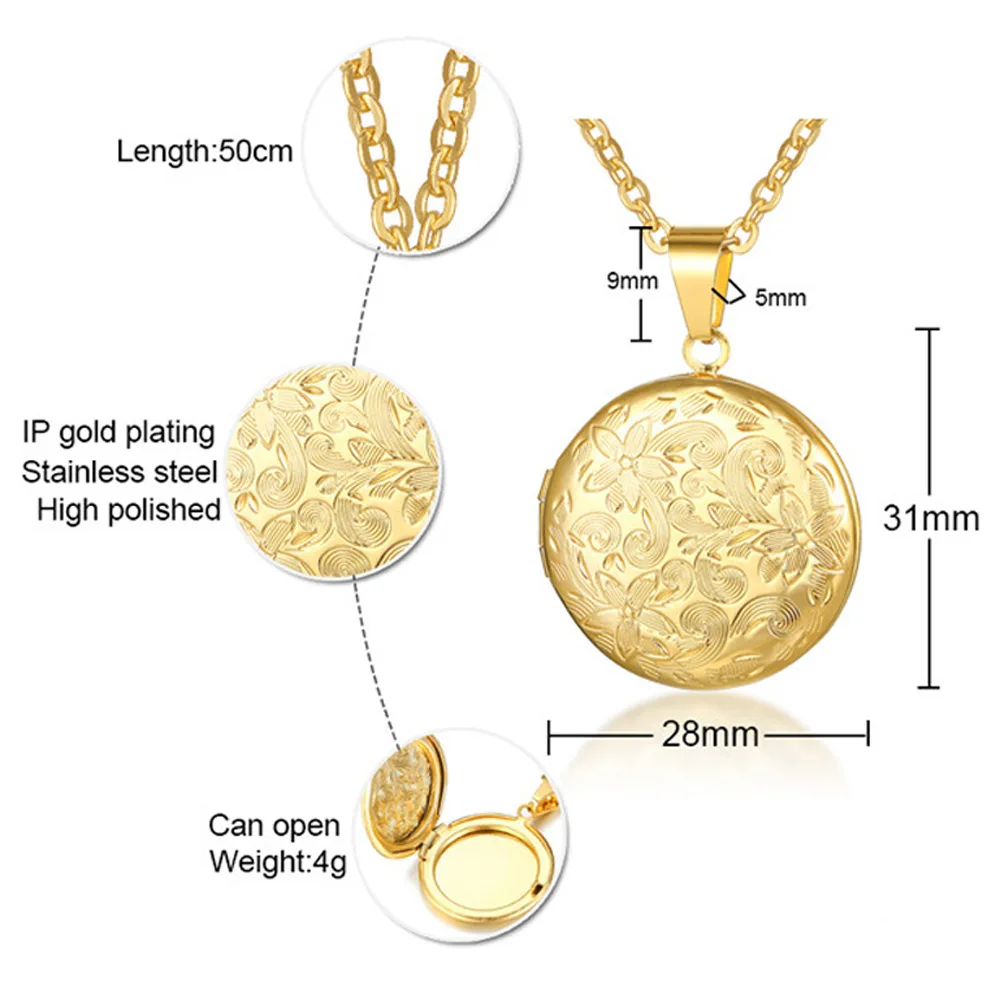 Stainless Steel Openable Photo Locket Necklace For Women Pendant Hold Picture Gold Silver Color Chain Girls Birthday Jewelry
